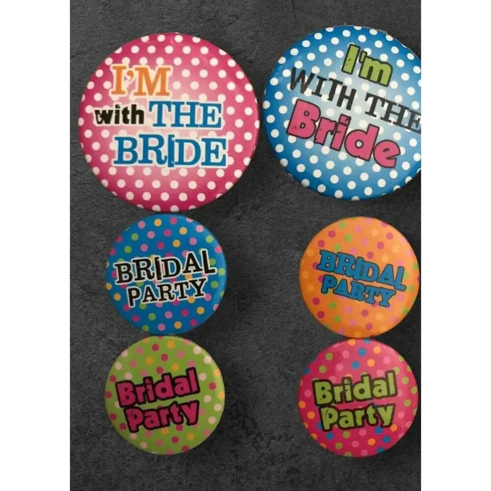 Bride Buttons Bachelorette Party, Bridal Party Buttons 6pc Novelty Pins Wedding